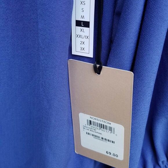 NWT Nordstroms Halogen Blue Peasant cut Top size Large - Picture 4 of 11